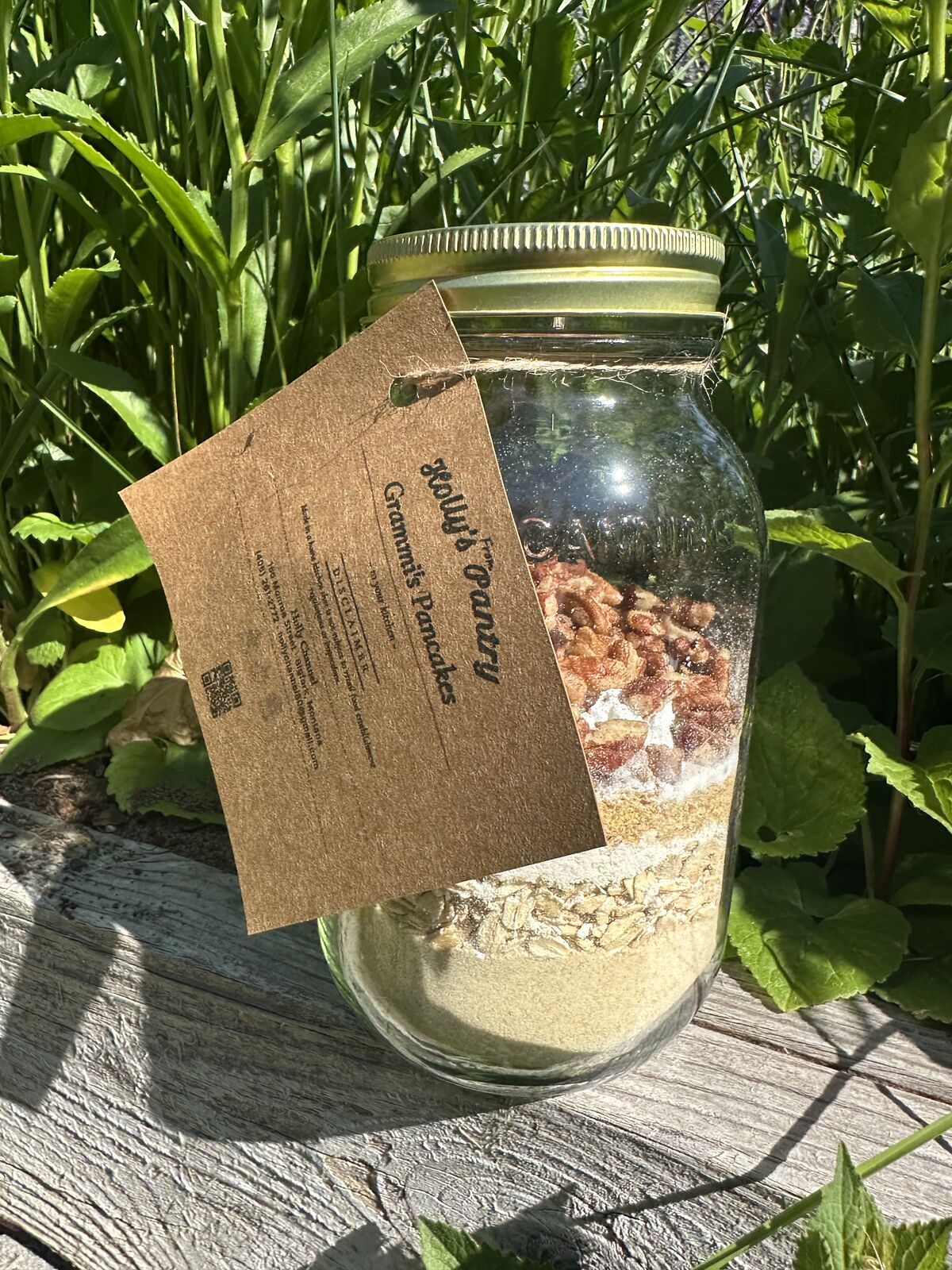 Layered jar of Grammi's Pancakes mix